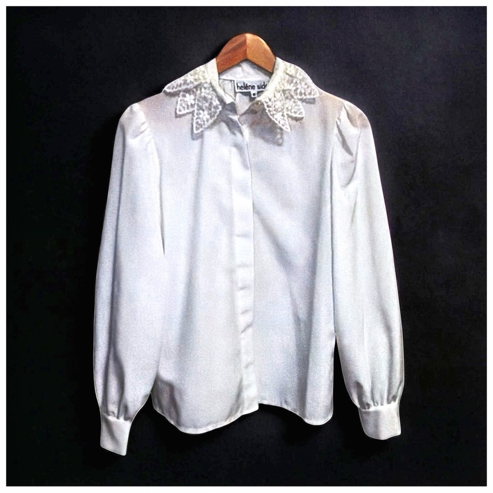 Helene Sidel Vintage Romantic Victorian Lace Collar Blouse | Size 6